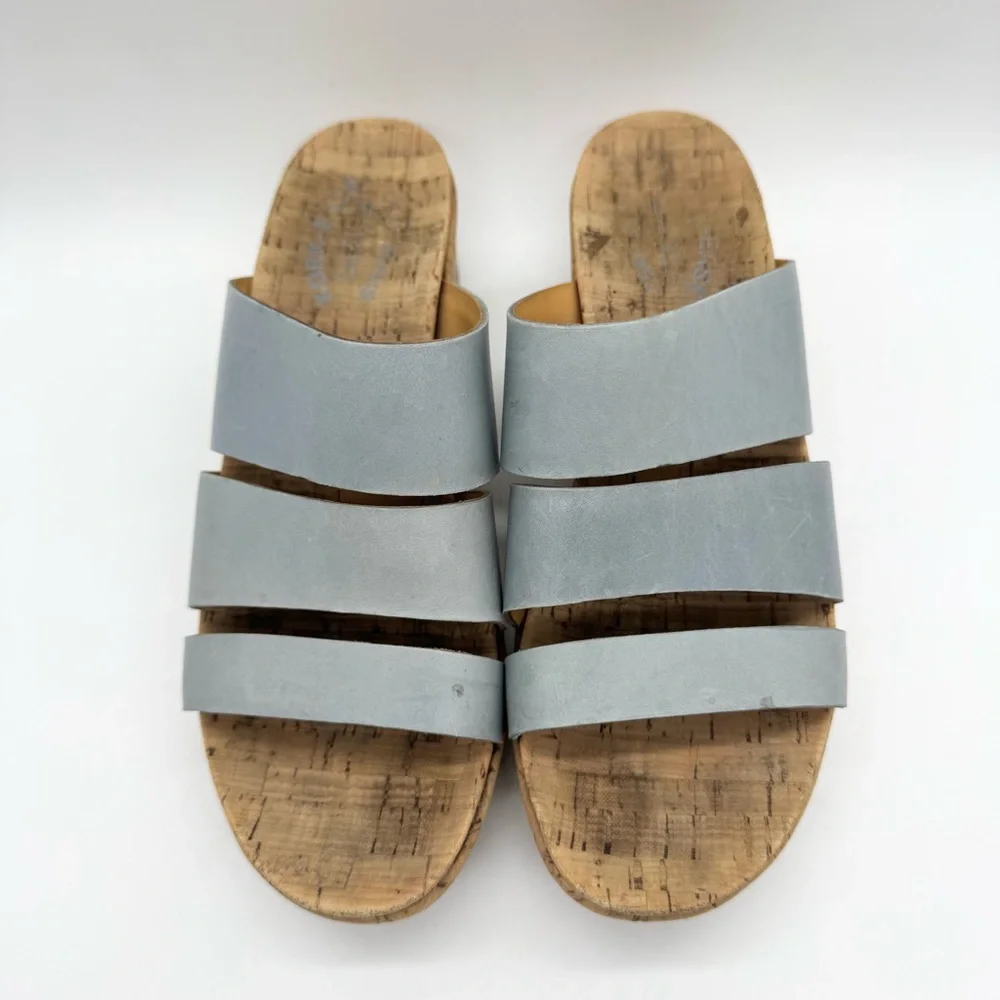 Kork-Ease Menzie Wedge Triple Strap Slide Sandal In Periwinkle Leather‎ Size 9